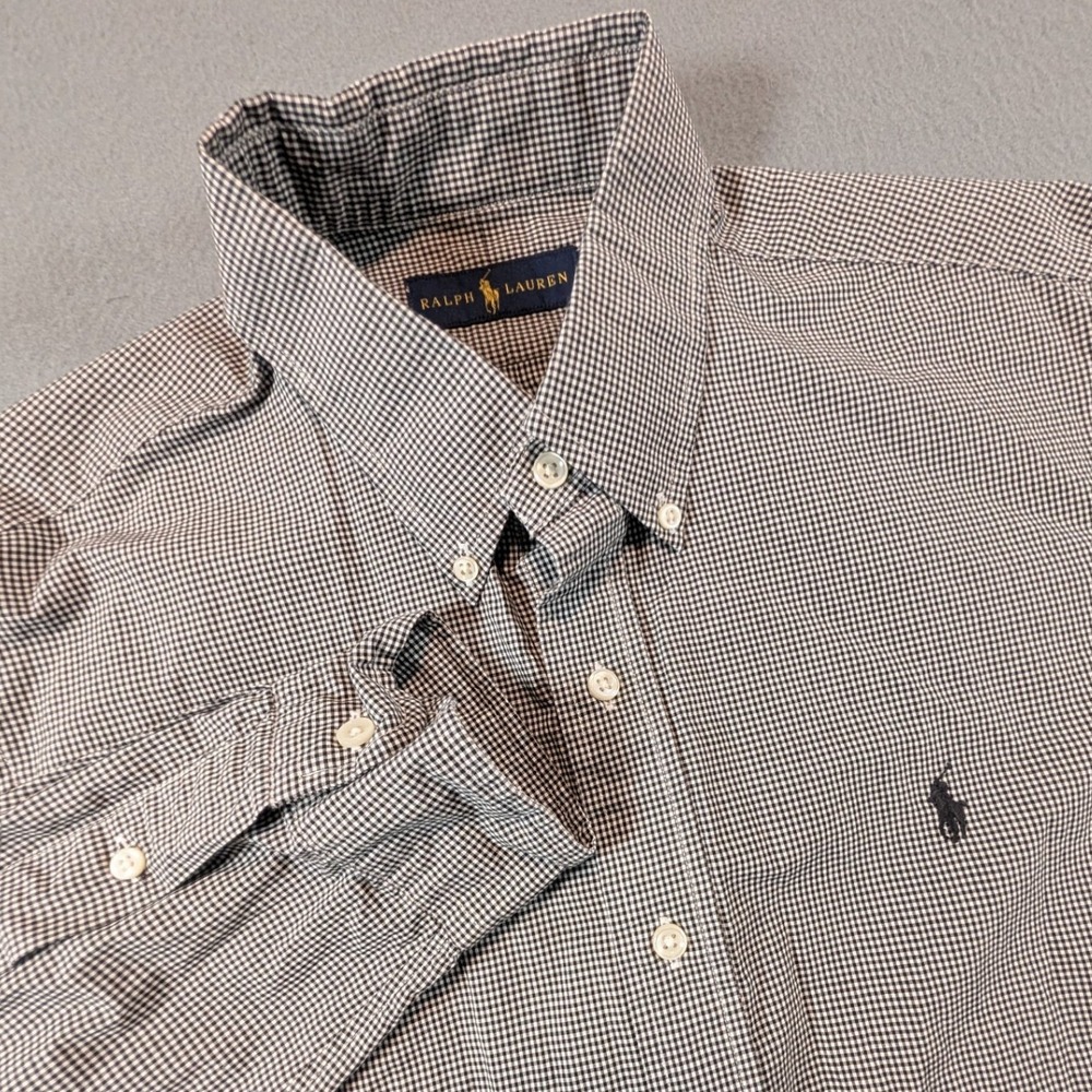 Ralph Lauren Button Down Shirt Mens Large Gingham Check‎ Long Sleeve Preppy
